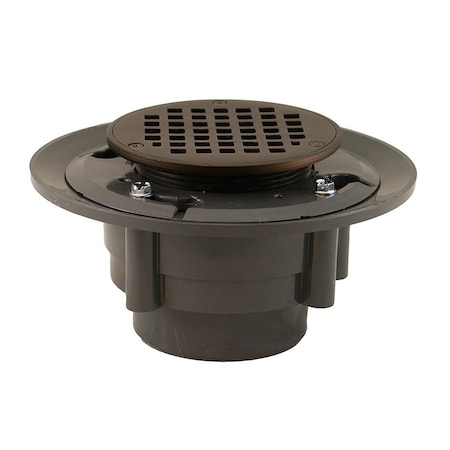 Jones Stephens 3inX4in Heavy Duty PVC Shower Drain, 3-1/2in Metal Spud, 5in Round Oil Rubbed Bronze Strainer D4991RB
